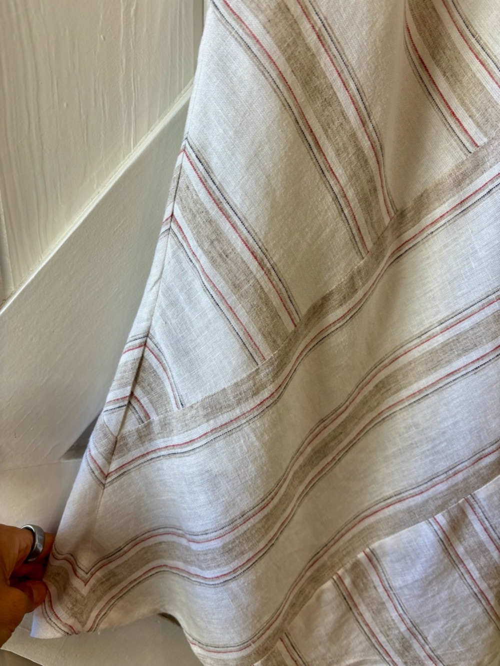 Soft Surroundings Cream Tan Red Striped Linen Blend Scoop Neck Tunic Dress L - Picture 4 of 9